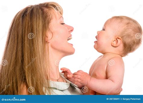 Woman Is Holding Her Baby Stock Image Image Of Casual 28730691