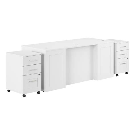 Hampton Heights W Executive L Desk With Drawers In White Engineered