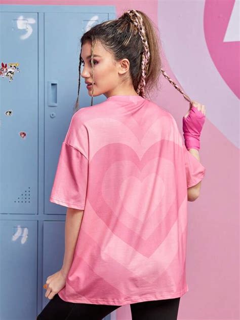 The Powerpuff Girls ROMWE Camiseta amplia con estampado de corazón y