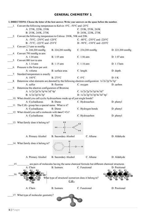 4Q Gen Chem 1 Reviewer GENERAL CHEMISTRY 1 I DIRECTIONS Choose The