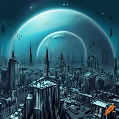 Futuristic Alien City Sketch On An Alien Planet On Craiyon