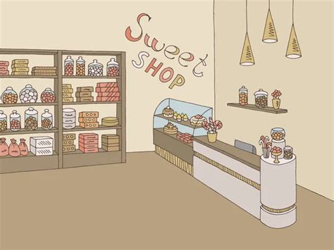 Grocery Store Shop Interior Color Graphic Sketch Illustration Vector