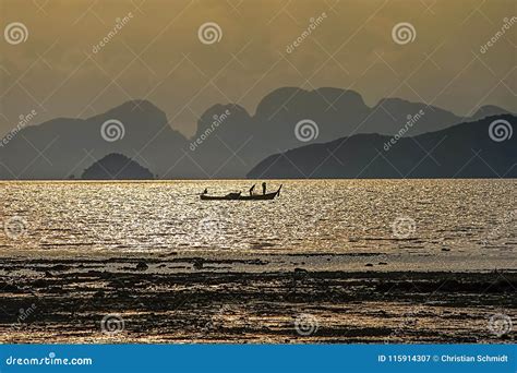 Longtail Boat During Sunset At Koh Yao Noi Thailand Stock Image