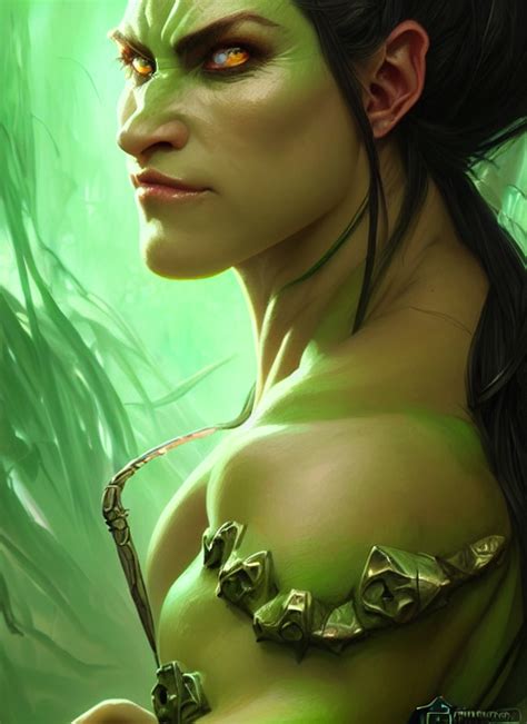 Prompthunt Portrait Of Aggressive Female Orc D D Sexy Green