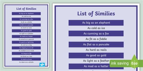 List of Similes (teacher made)