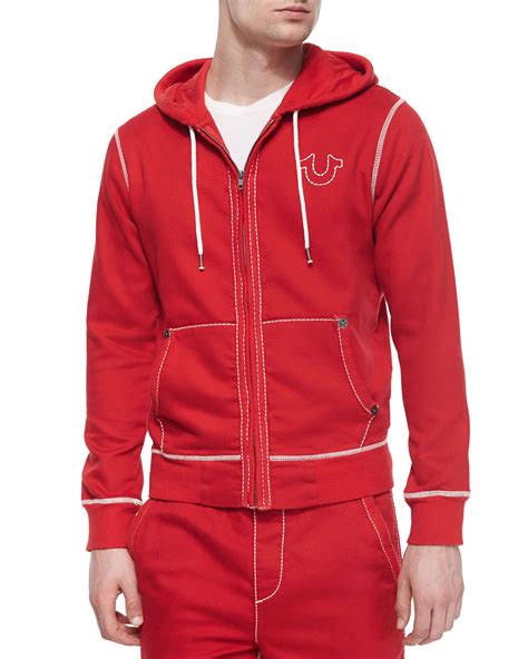 Lyst True Religion Contrast Stitching Knit Hoodie In Red For Men