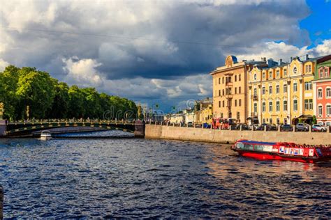 Tourist Boats Sailing On The Fontanka River Near Panteleymonovsky