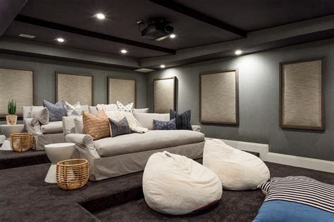 Basement Movie Room With Bean Bags Transitional Basement Home