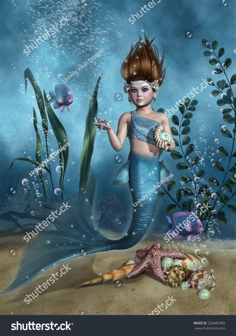 Little Mermaid Shells Fish Sea Bottom Stock Illustration 234682960 ...