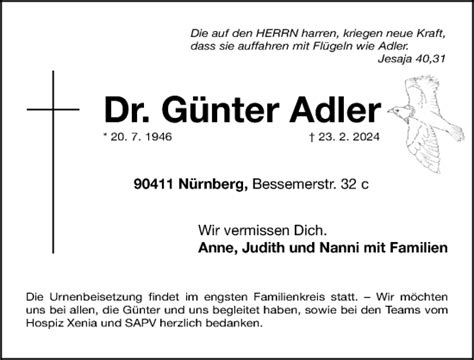 Traueranzeigen von Günter Adler trauer nn de