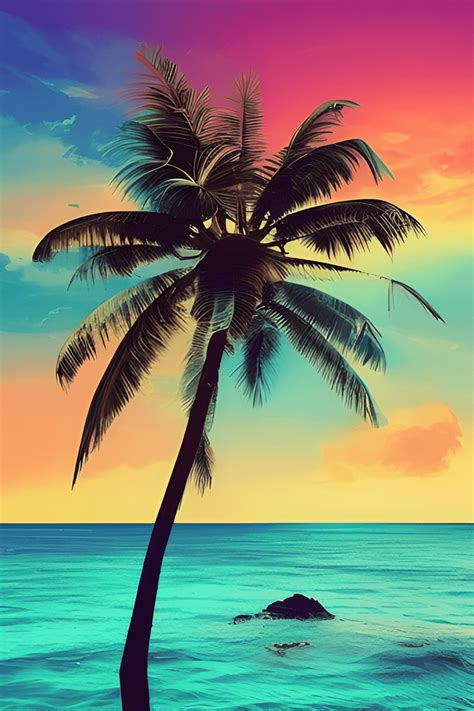 Tropical Coconut Sea Waves Pineapple Coconut Tree Leaves · Creative Fabrica