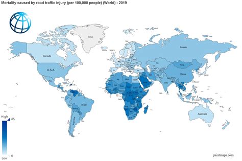 Mortality Caused By Road Traffic Injury Per 100000 People On World Map