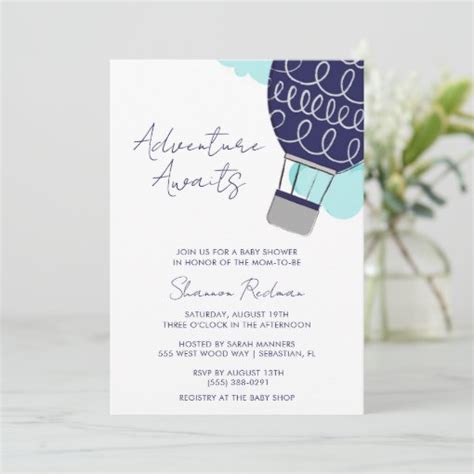 Adventure Awaits Hot Air Balloon Baby Shower Invitation Zazzle