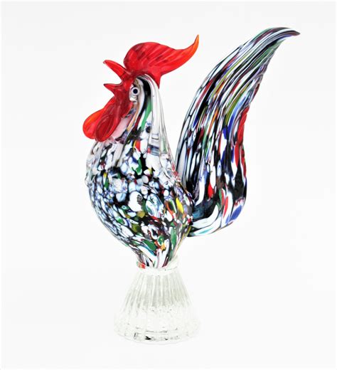 Toso Murano Multicolor Murrine Art Glass Rooster Sculpture Or