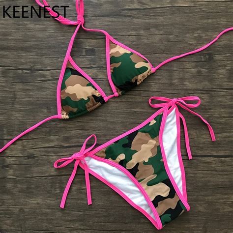 KEENEST Summer Women Sexy Camouflage Bikini Set Swimwear Swimsuit Lace