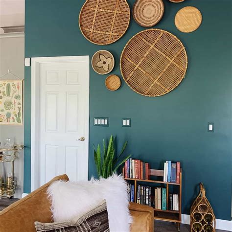 Deep Teal Accent Wall With Wicker Decor - Soul & Lane