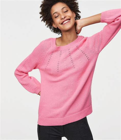 Lyst Loft Pointelle Blouson Sweater In Pink