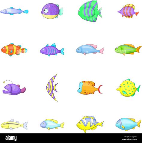 Different Fish Icons Set Cartoon Style Stock Vector Image Art Alamy