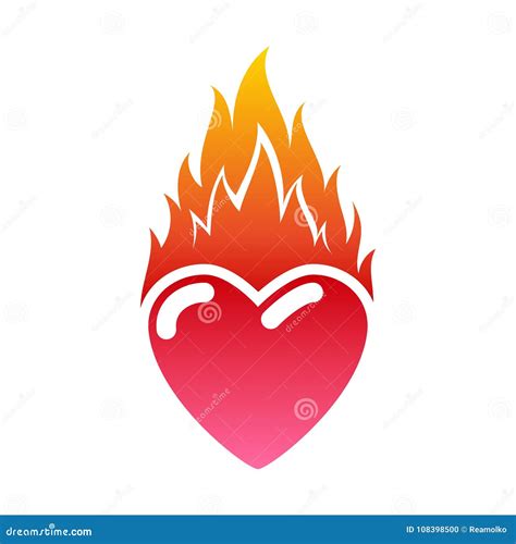 Flaming Heart Icon Love Symbol Passion And Fire Stock Vector