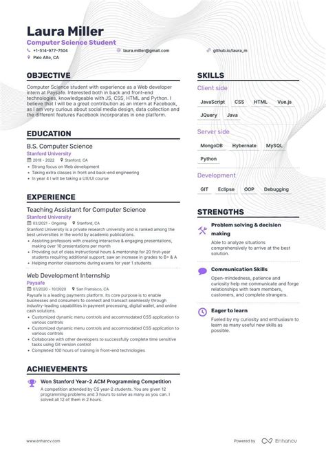 Computer Science Resume Examples Guide For Layout Skills