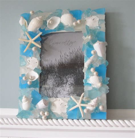 Seashell Frames For Beach Decor Nautical Sea Glass Shell Frame In