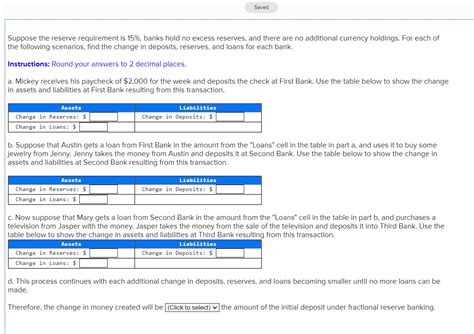 Solved Saved Suppose The Reserve Requirement Is Banks Chegg