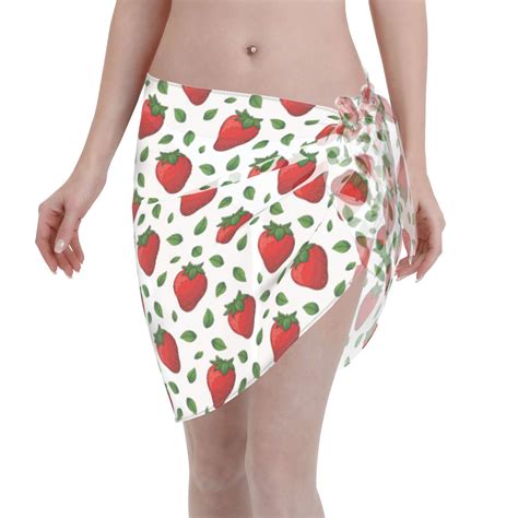 Qekee Strawberry Women S Short Sarongs Cover Ups Sheer Bikini Wraps For Swimwear Walmart