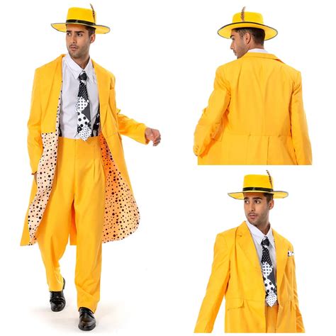 Movie The Mask Jim Carrey Cosplay Costume Yellow Suit