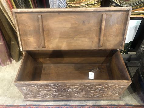 Vintage Hand Carved Wooden Box Trunk Recycled Wood Storage Container