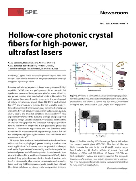 Pdf Hollow Core Photonic Crystal Fibers For High Power Ultrafast Lasers