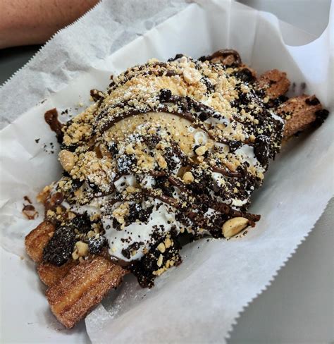 Churro Sundae With Horchata Ice Cream Oreos Peanuts Nutella And Whipped