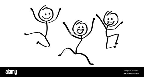 Cartoon Dancing Couple Jump Spring Dance And Happy Stickman People