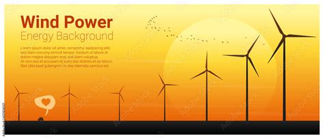 Energy concept background with wind turbine , vector , illustration ...