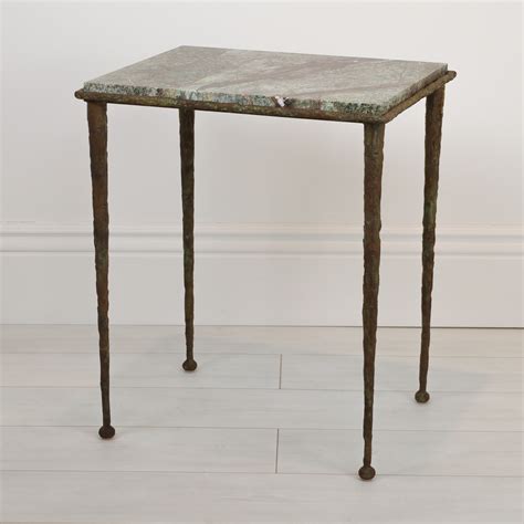 Textured Wrought Iron Taper Leg Side Table With Verdigris Finish And