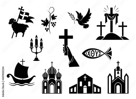 Religious Christian Signs And Symbols Set Of Icons Church Hands