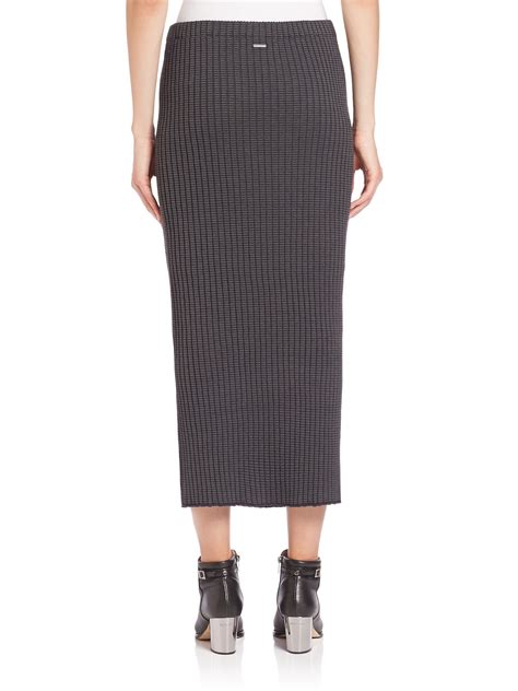 Lyst Wes Gordon Rib Knit Pencil Skirt In Gray