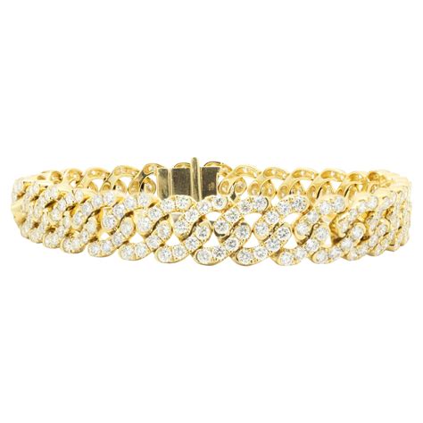 Karat Yellow Gold Diamond Cuban Link Bracelet For Sale At Stdibs