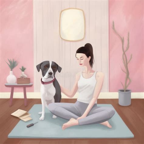 Dog Fitness Woman Body Training Health Cartoon Yoga Lifestyle Home