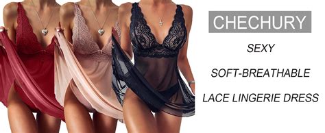 CheChury Lingerie Sexy En Dentelle Babydoll Avec String Dentelle Col V