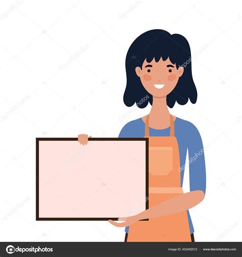 Saleswoman Cartoon With Apron And Banner Vector Design Stock Vector