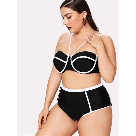 Plus Contrast Piping Bikini Set Baldbeautyboutique Plus Size Bikini