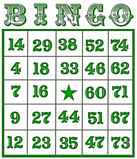 Bingo Cards Printable Numbers