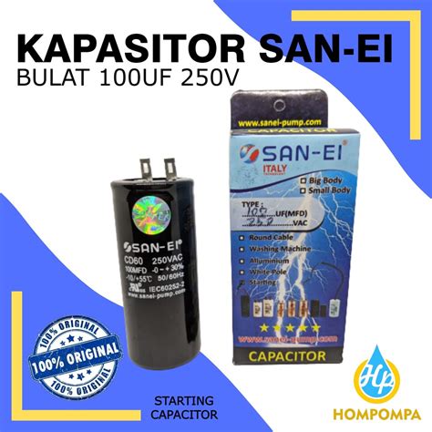 Jual KAPASITOR CAPACITOR STARTING 100 Uf MFD Mikro 250V SAN EI SOKET