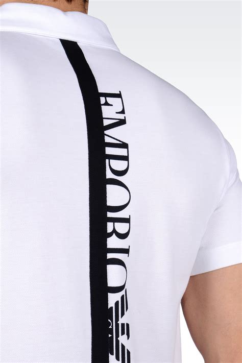 Lyst Emporio Armani Polo Shirt In Cotton Piquet With Logo On Back In White For Men