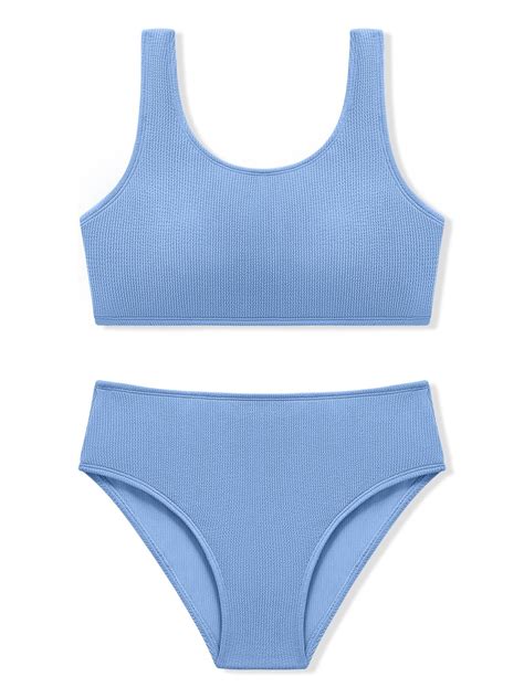 Urmagic Girls Two Piece Swimsuits Ribbed Bikini Sets Swimming Bathing Suit Beach Sport Athletic