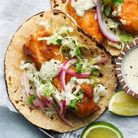 Beer Battered Fish Tacos With Jalapeño Cilantro Sauce Lindsey Eats