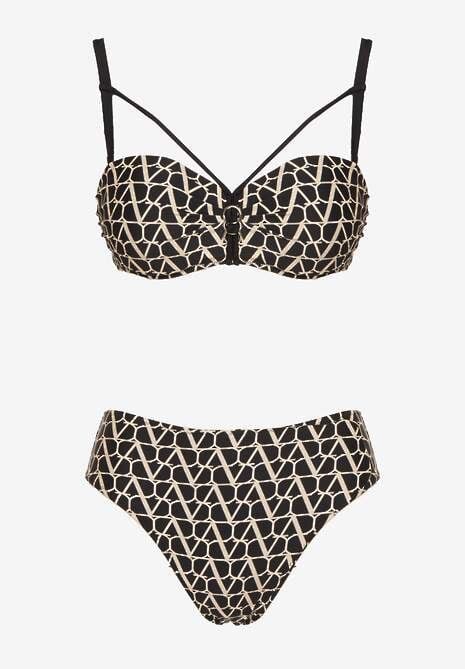 Beżowe Bikini Biustonosz i Majtki Typu Figi w Geometryczny Wzór Linarissa Renee