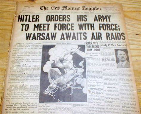 2 Best 1939 Headline Newspapers HITLER BEGINS WW II Nazi GERMANY