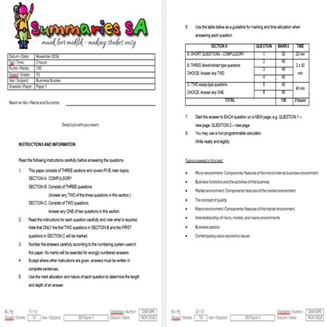 Grade 10 Business Studies Nov Paper 1