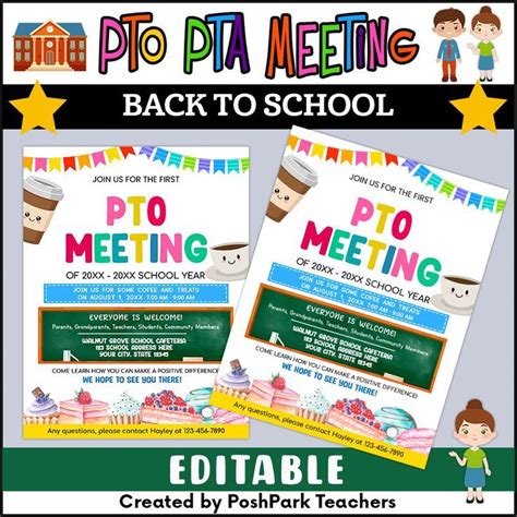 Editable Back To School Flyer Pto Pta Parents Meeting Flyer Invite In